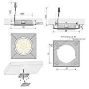 LED cabinet downlight for building-in/surface mounting, square 1.5W, 4000K, 12V DC, chrome