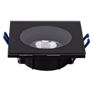 Ceiling downlight frame, square, black, fixed, IP44, aluminium and glass