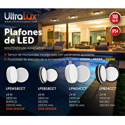 Plafón de LED estanco,CCT,sensor de microondas,blanco, 18W,3000K/4000K/6500K, 220V-240V AC, IP54