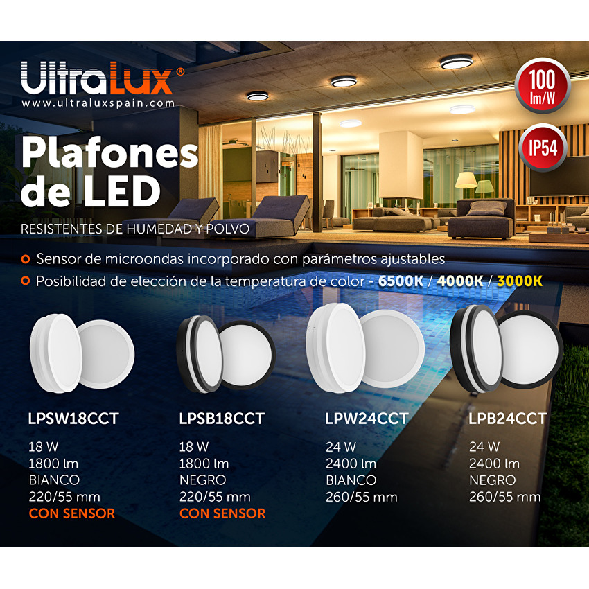 Sensor Led Movimiento Plafón 12W, 24W + PIR