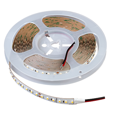 Proff. LED bånd/strips SMD3528, varmt hvid, 9.6W/m, 24V DC, 120 LEDs/m, 5 m/rulle, ikke vandtæt