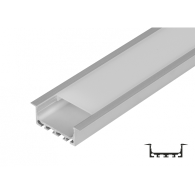 Aluminium profile for LED flexible strip, wide, shallow, 2m