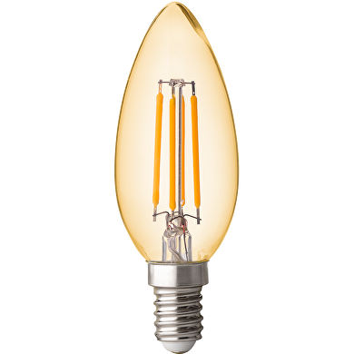Lampadina LED candela a filamento, dimmerabile, 4W, E14, 2500K, 220-240V AC, ambrata