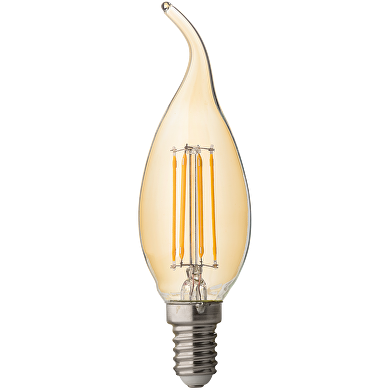 LED filament лампа пламък, димираща, 4W, E14, 2500K, 220-240V AC, амбър