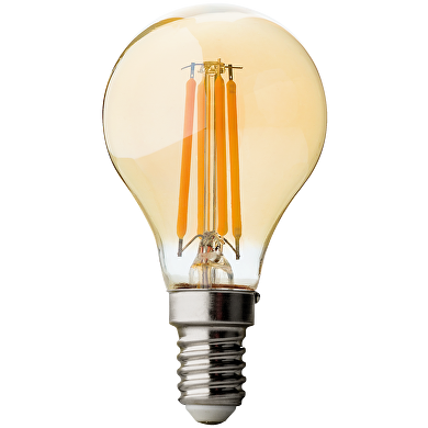 LED filament globe, dimmable, 4W, E14, 2500K, 220-240V AC, amber