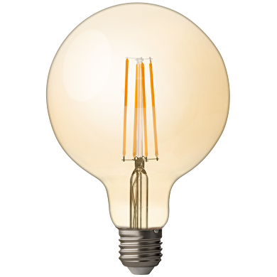 LED filamentpære, globe, dæmpbar, 4W, E27, 2500K, amber