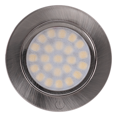 LED cabinet downlight for building-in, TOUCH control, round, 2W, 4200K, 12V DC, IP44, satin nickel
