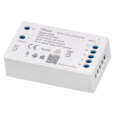 Smart 2.4G RF WIFI controlador para tiras de LED  RGBW  16A, 192W (12/VDC), 384W(24V/DC),12-24VDC
