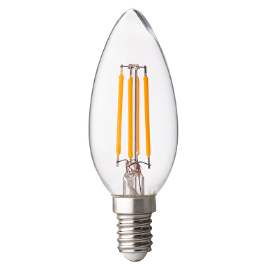 LED Bombilla con filamento tipo "VELA" ,dimable, 4W, E14, 2700K(luz cálida), 220-240V AC,difusor trasparente