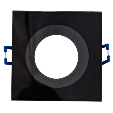 Ceiling downlight frame, square, black, fixed, IP44, aluminium and glass