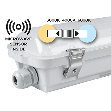 Pantalla estanca con sensor de presencia CCT 1.5m  РС, 220V-240V AC, 33W max SMD 2835