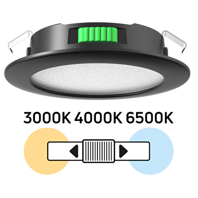 Lune LED encastrable, cercle, 4W, 3000K/4000K/6500K, 12V DC, IP44, noire