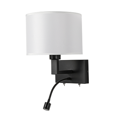 Apparecchio de luxe da parete con paralume e luxe à ponto LED incorporâ, E27, mascimo 10W LED/1W, 3000K, IP20, nero