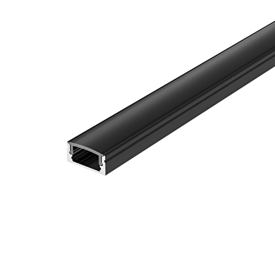 Алуминиев профил за LED лента, черен, с черен дифузер, открит монтаж, плитък, 2м