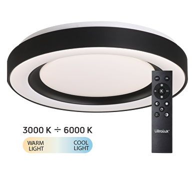 Lampada da soffitto LED dimmerabile CCT con telecomando, nera, max.72W, 3000K-6000К, 220-240V AC, rotonda, IP20