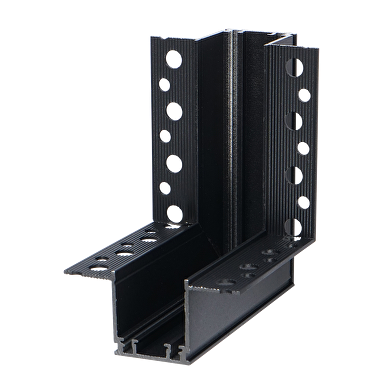 Vertical L-connector for deep rail for building-in