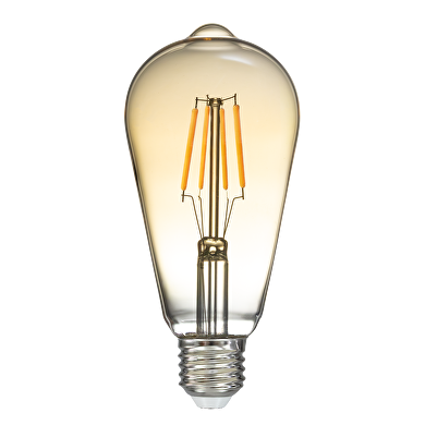 LED filament лампа крушка, амбър, ST64, 5W, E27, 1800K, 230V AC, амбър