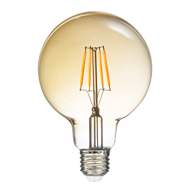 Λάμπα μπάλα με σπείρωμα LED, κεχριμπάρι, G95, 5W, E27, 1800K, 230V AC, κεχριμπάρι