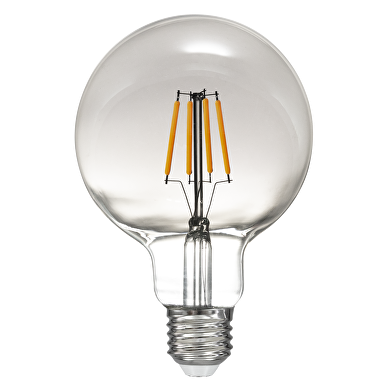 Lampe boule filament LED, fumée, G95, 5W, E27, 1800K, 230V AC, ambre