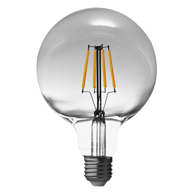 LED filament лампа топка, опушен, G125, 5W, E27, 1800K, 230V AC, амбър