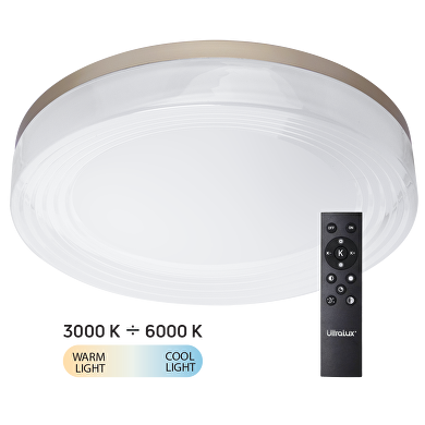 LED димираща ССТ плафониера с дистанционно управление, злато, max.72W, 3000K-6000К, 220-240V AC, кръг, IP20