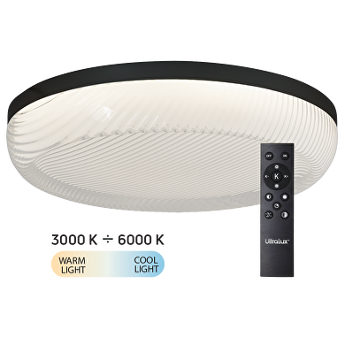 LED димираща ССТ плафониера с дистанционно управление, черен, max.72W, 3000K-6000К, 220-240V AC, кръг, IP20