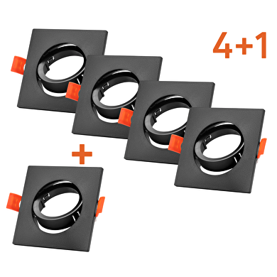 Confezione bonus 4+1 Cornice per faretto da soffitto 5 pz./scatola, quadrata, mobile, nera, plastica, IP20