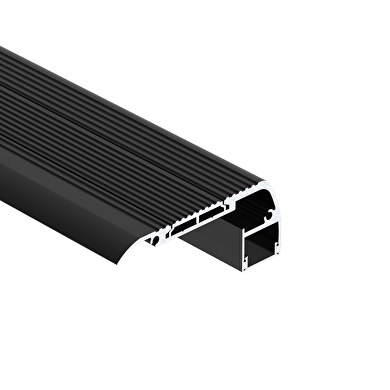 Алуминиев профил за LED лента, черен с черен дифузер, 2м, за стъпала