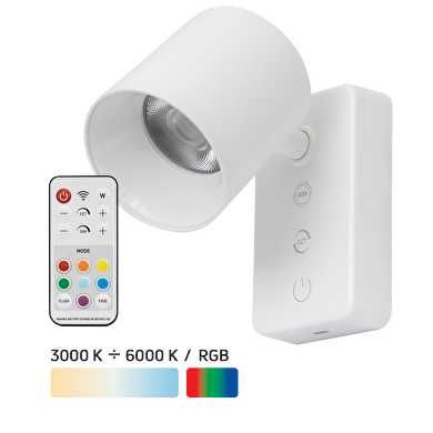 Lampada LED ricaricabile dimmerabile con telecomando, 2W, 3000K/4000K/5000K/6000K+RGB, 5VDC, IP20