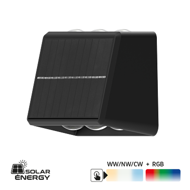 Соларно LED осветителено тяло за стена CCT+RGB, 2x60°, IP65