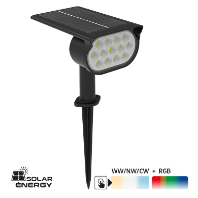 Соларно LED осветителено тяло за градина/стена CCT+RGB, 90°, IP65