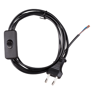 Cable de alimentación con enchufe e interruptor, negro