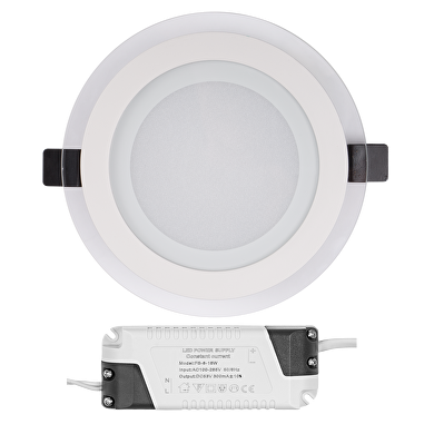 LED стъклен панел за вграждане, кръг, 12W, 4200K, 220-240V AC, неутрална светлина