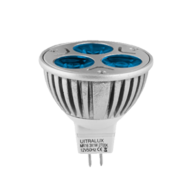 LED лампа луничка димираща 3x1W, MR16, 12V AC/DC, синя светлина