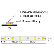 Професионална LED лента 4.8W/m, 4200K, 24V DC, 60LEDs/m, SMD3528, IP54