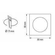 Ceiling downlight frame, square, satin brass, fixed, IP20