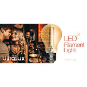 LED filamentpære, globe, dæmpbar, 4W, E27, 2500K, amber