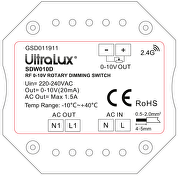 RF 0-10V DC димиращ ключ за стена,  350VA, 1.5A, 220V-240V AC