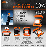 LED proyector de trabajo portátil 20W, 5000K, 220V-240V AC, IP65