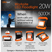 Worksite LED floodlight 20W, 5000K, 220V-240V AC, IP65