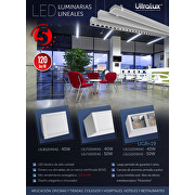 LED luminaria lineal, UGR<19, 1,2m, 40W,4800lm 4200K, 220-240VAC, IP20,color blanco,montaje de suspensión o de superficie