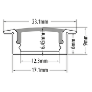Aluminium profile for LED flexible strip for building- in, shallow, 2m