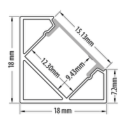 Aluminium profile for LED flexible strip, angular with board, 2m