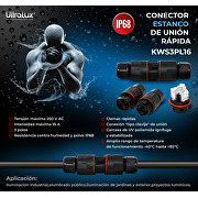 Conector estanco con únion y  conexión rápidas  L16, 3 polos, 16А, IP68, 1 un..