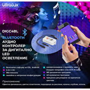 Bluetooth aудио контролер за дигитално RGB LED осветление 5-24V DC, 960 pixels