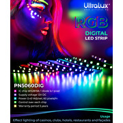 RGB Bande LED numérique, 25.8W/m (0,43W/pixel), IC WS2815B, 12V DC, 60 pixels/m (60 LED/m), IP20, 5m