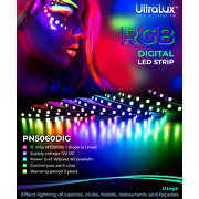 RGB Ψηφιακή λωρίδα LED, 25.8W/m (0,43W/pixel), IC WS2815B, 12V DC, 60 pixels/m (60 LED/m), IP20, 5m