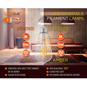 Lampe ampoule filament LED, à gradation 4W, E27, 2500K, 220-240V AC, ambre