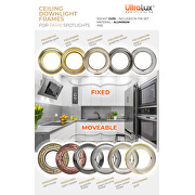 Ceiling downlight frame, round, GU10, movable, satin brass, aluminium, IP20