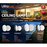 Plafoniera LED con sensore, rotonda, nera, 18W, 3000K/4000K/6500K, 220V-240V AC, IP54